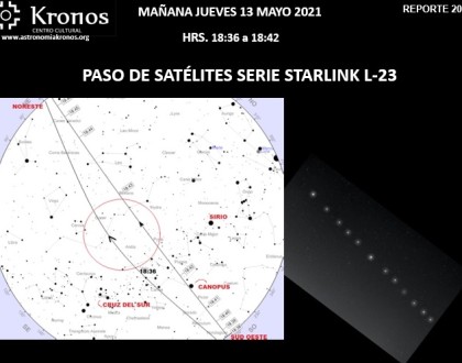 REPORTE #205 – JUEVES 13 MAYO PASO DE SATÉLITES  SERIE STARLINK L-23 - HRS. 18:36 a 18:42