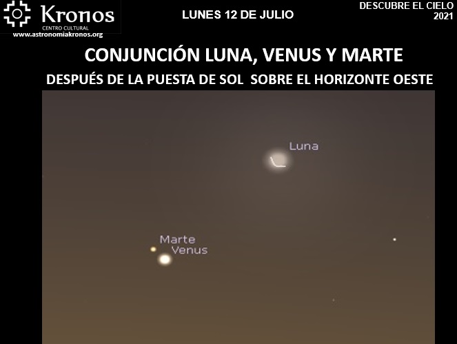 DESCUBRE EL CIELO – LUNES 12 DE JULIO DE 2021 – CONJUNCIÓN LUNA, VENUS Y MARTE