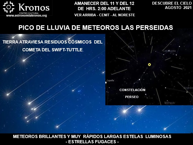 DESCUBRE EL CIELO – AGOSTO 11 y 12  AMANECER - PICO LLUVIA DE METEOROS LAS PERSEIDAS