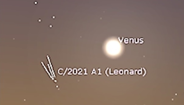 REPORTE #221 – PASO CERCANO DEL COMETA C/2021 A1 LEONARD AL PLANETA VENUS – MAÑANA 17 DICIEMBRE A PARTIR DE HRS. 19:00