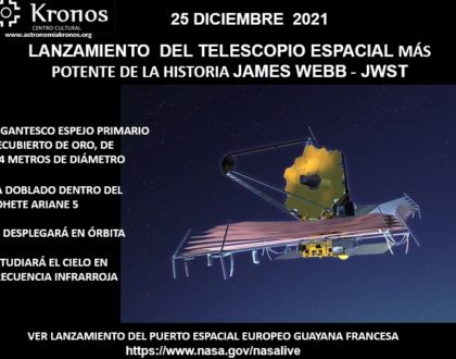 LANZAMIENTO  DEL TELESCOPIO ESPACIAL MÁS POTENTE DE LA HISTORIA JAMES WEBB - JWST – 25 DE DICIEMBRE DE 2021