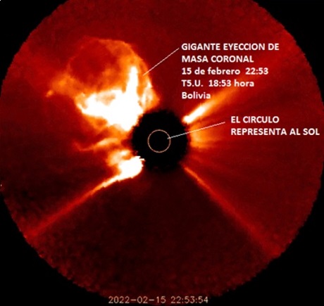 REPORTE #230 – GIGANTE EYECCIÓN DE MASA CORONAL SOLAR – FEBRERO 15 de 2022