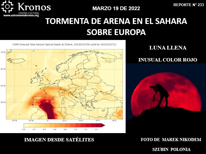 REPORTE #233 – TORMENTA DE ARENA EN EL SAHARA SOBRE EUROPA - MARZO 19 DE 2022