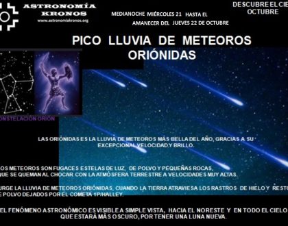 DESCUBRE EL CIELO – PICO LLUVIA DE METEOROS ORIÓNIDAS – EN OCTUBRE MEDIANOCHE DEL MIÉRCOLES 21, HASTA EL AMANECER DEL JUEVES 22